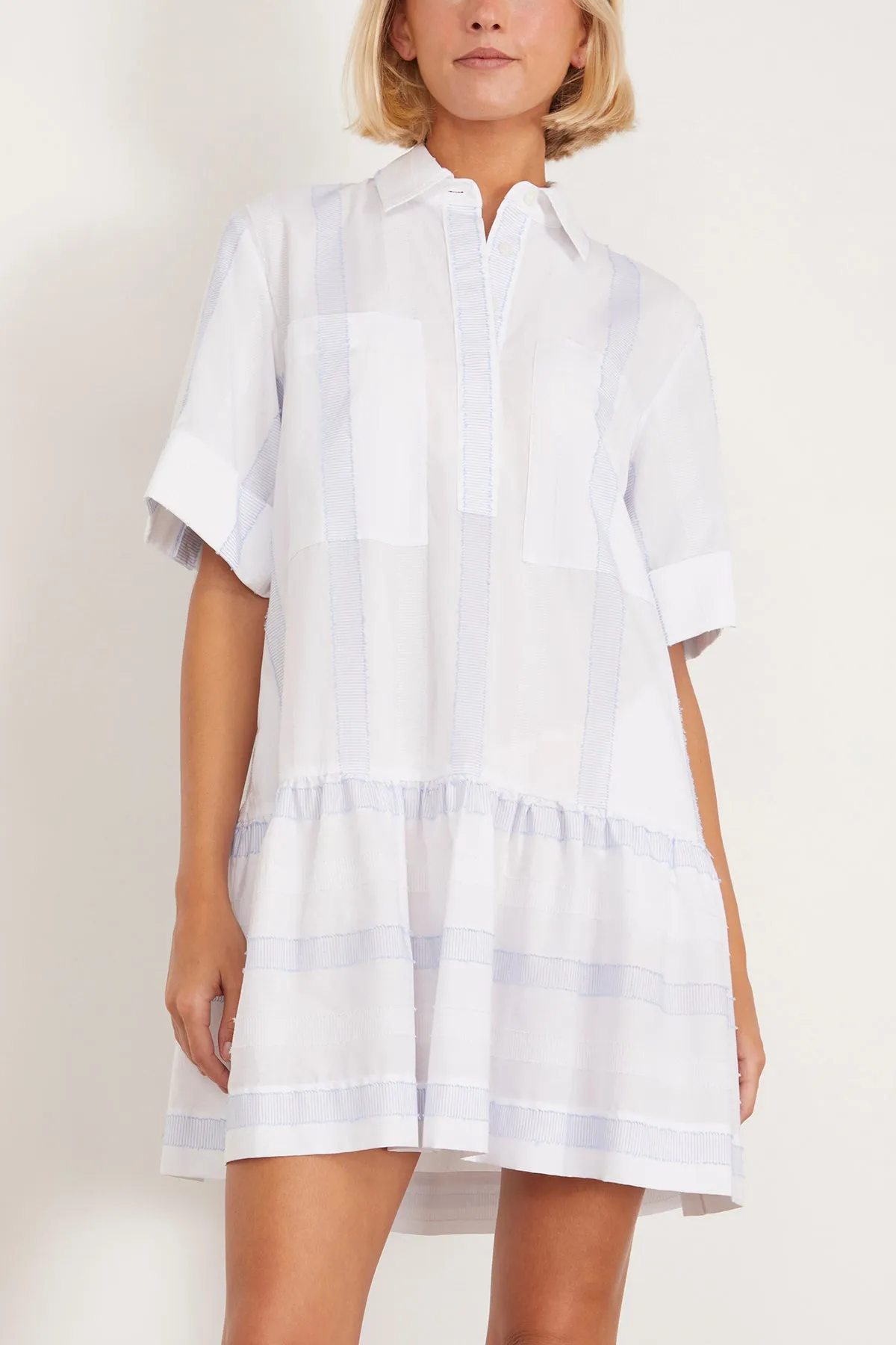 Cris Short Sleeve Shirt Dress in Blue Stripe Multi