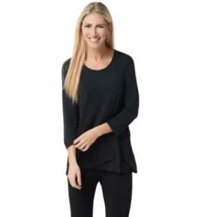 Cuddl Duds Womens Softwear Stretch 3/4 Sleeve Peplum Top, Black, Medium