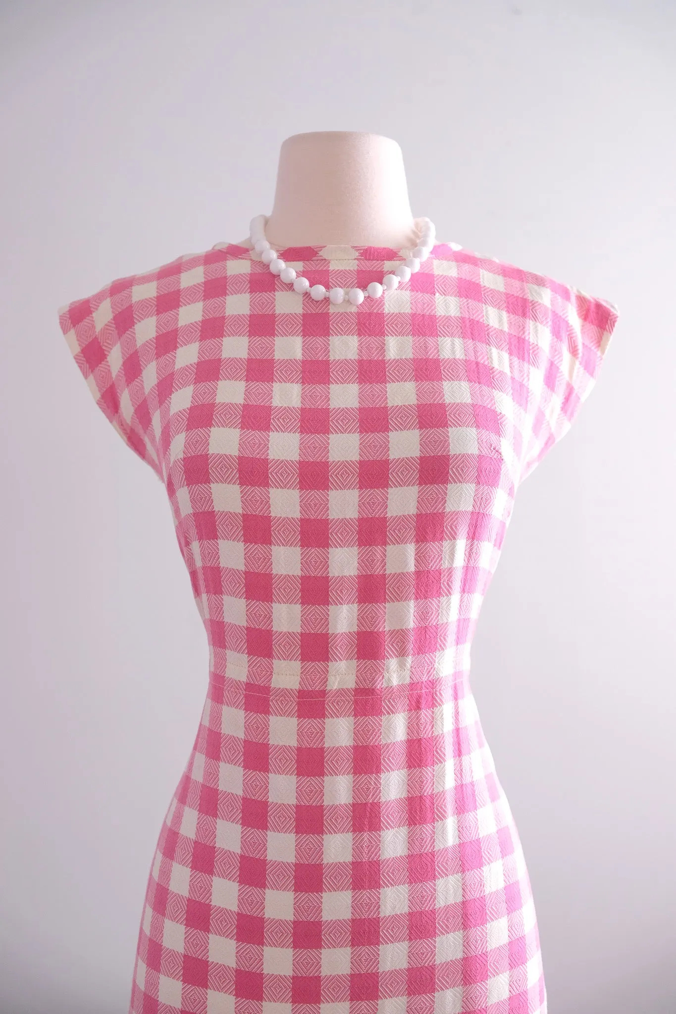 Darling 1950's Barbie Pink & White Gingham Wiggle Dress / Sz S