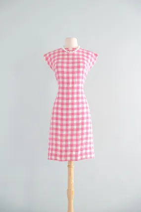 Darling 1950's Barbie Pink & White Gingham Wiggle Dress / Sz S