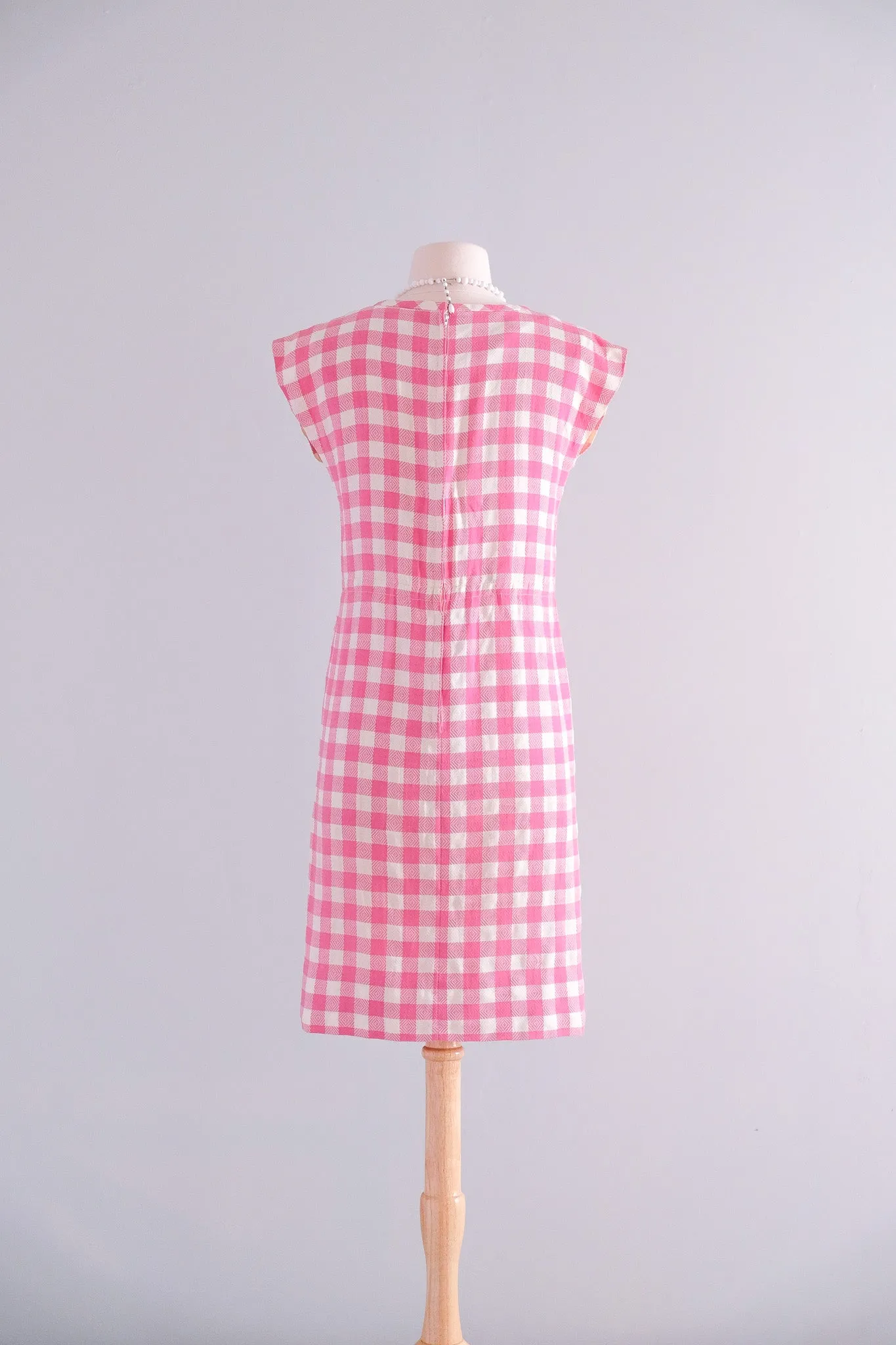 Darling 1950's Barbie Pink & White Gingham Wiggle Dress / Sz S