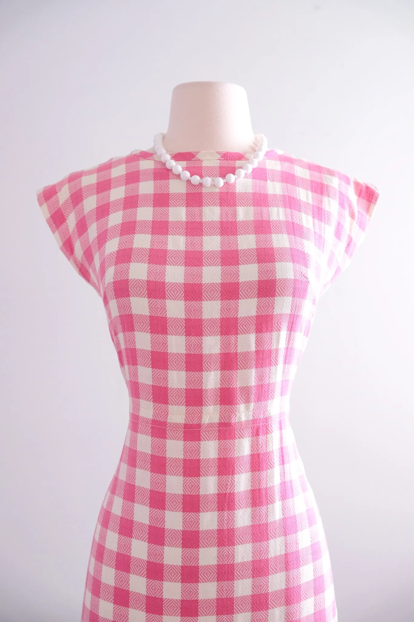 Darling 1950's Barbie Pink & White Gingham Wiggle Dress / Sz S