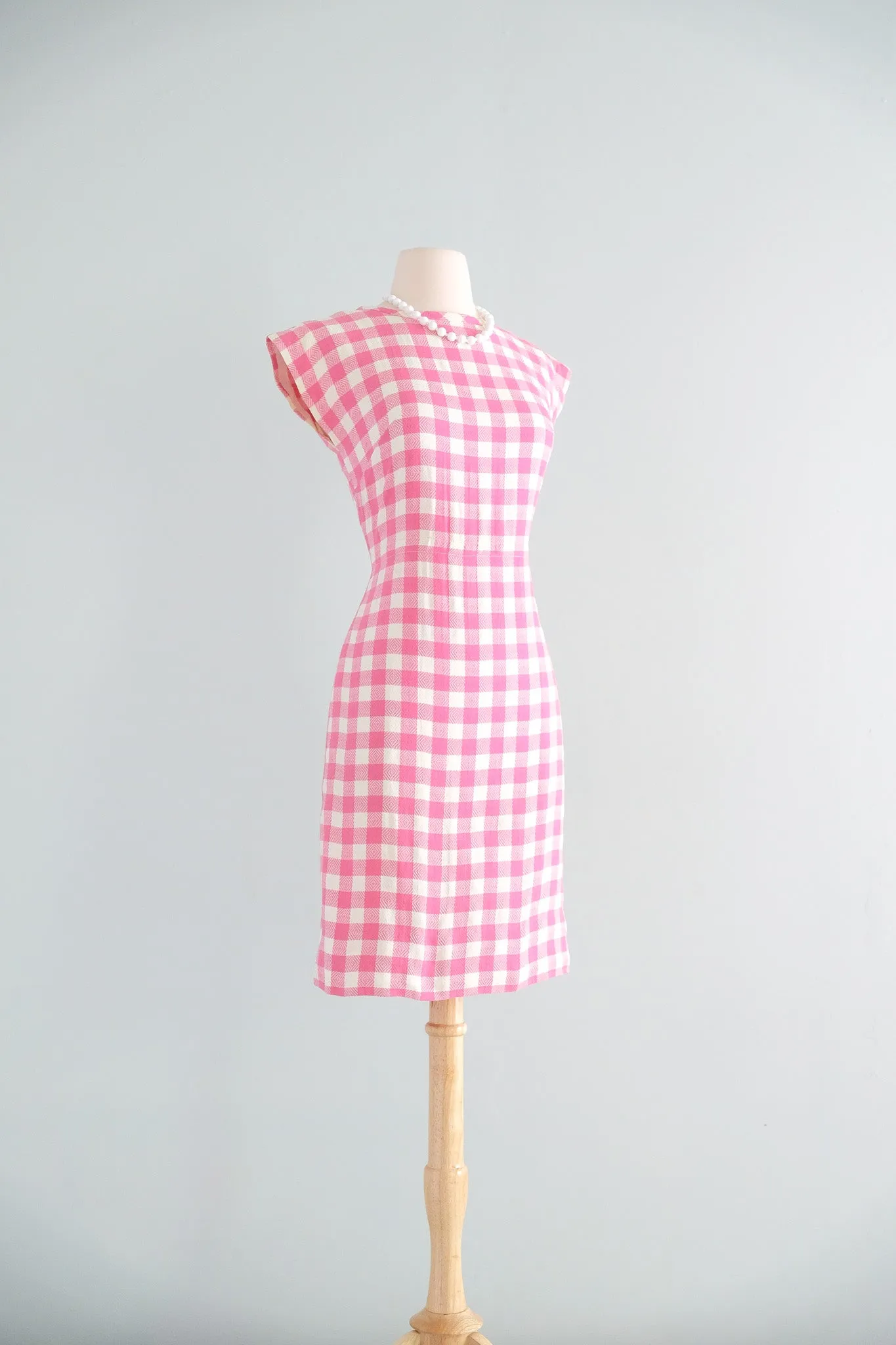 Darling 1950's Barbie Pink & White Gingham Wiggle Dress / Sz S