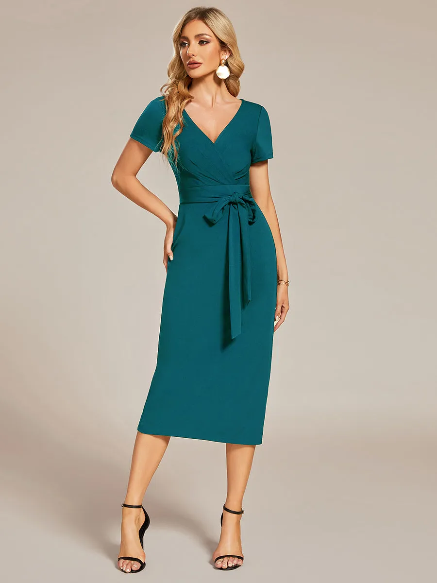 Deep V Neck Short Sleeve Wholesale Cocktail Dresses With Belt