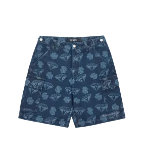 DIAMONDS & DOLLARS PRINTED DENIM SHORTS - INDIGO