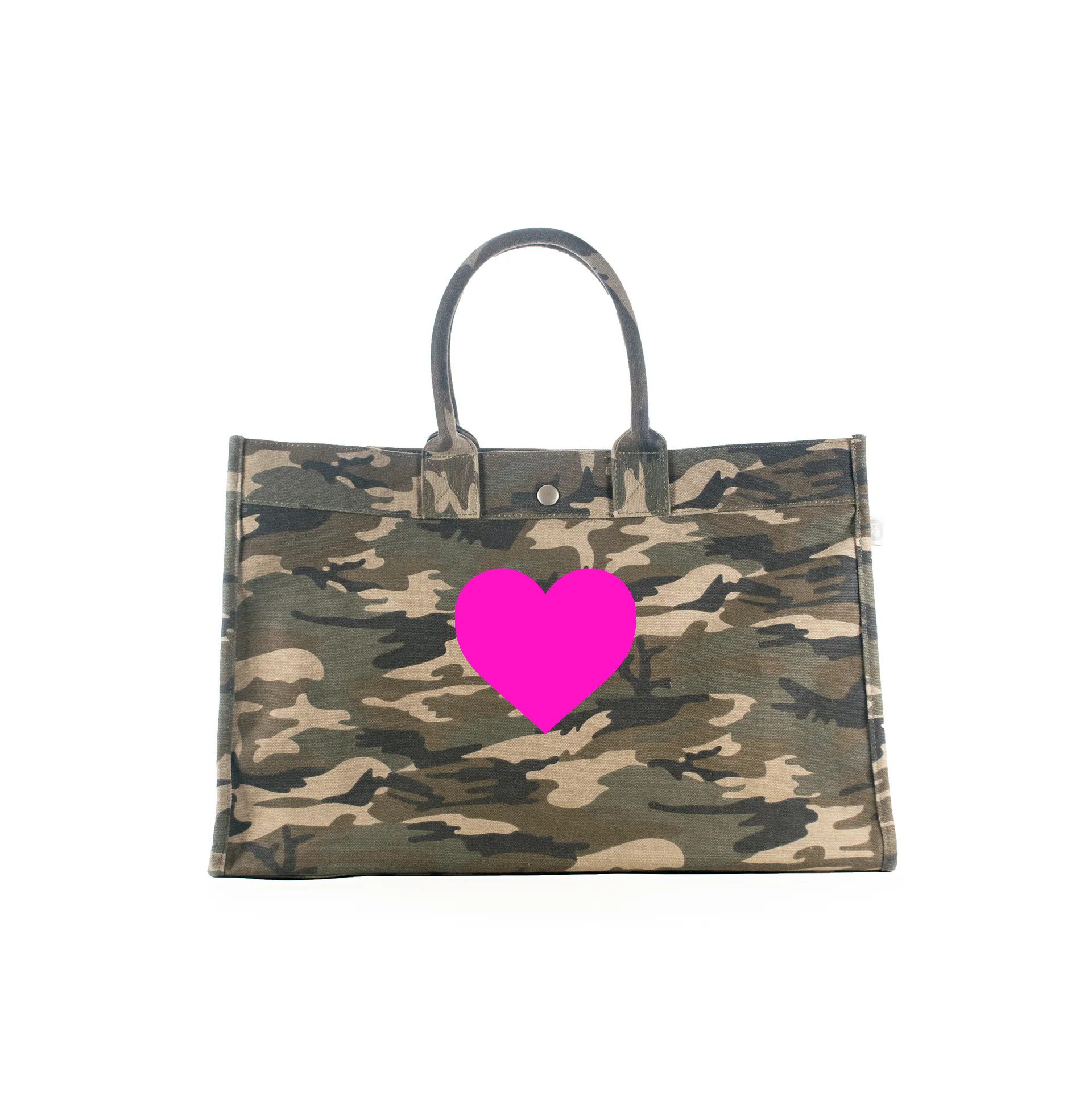 East-West Bag Green Camouflage with Neon Pink Matte Heart Just $96 with code LOVE