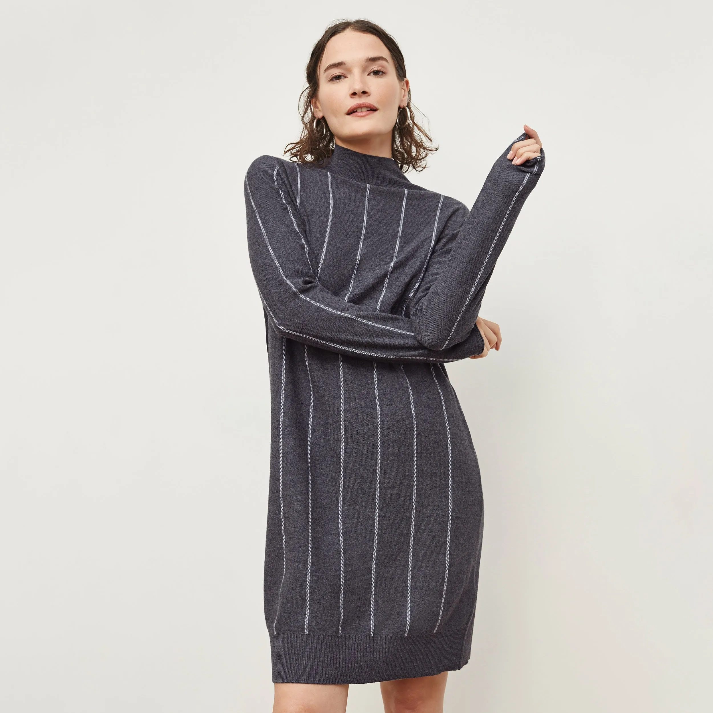 Effy Dress - Braided Stripe :: Charcoal / Ivory