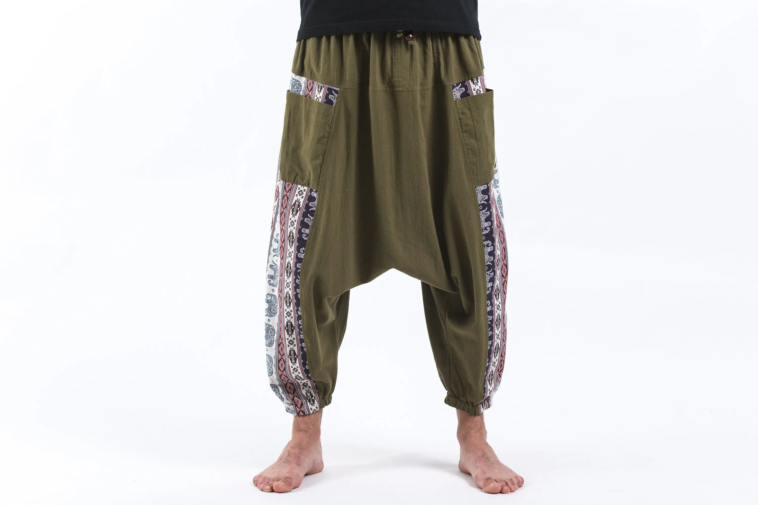 Elephant Aztec Cotton Men's Harem Pants in Green