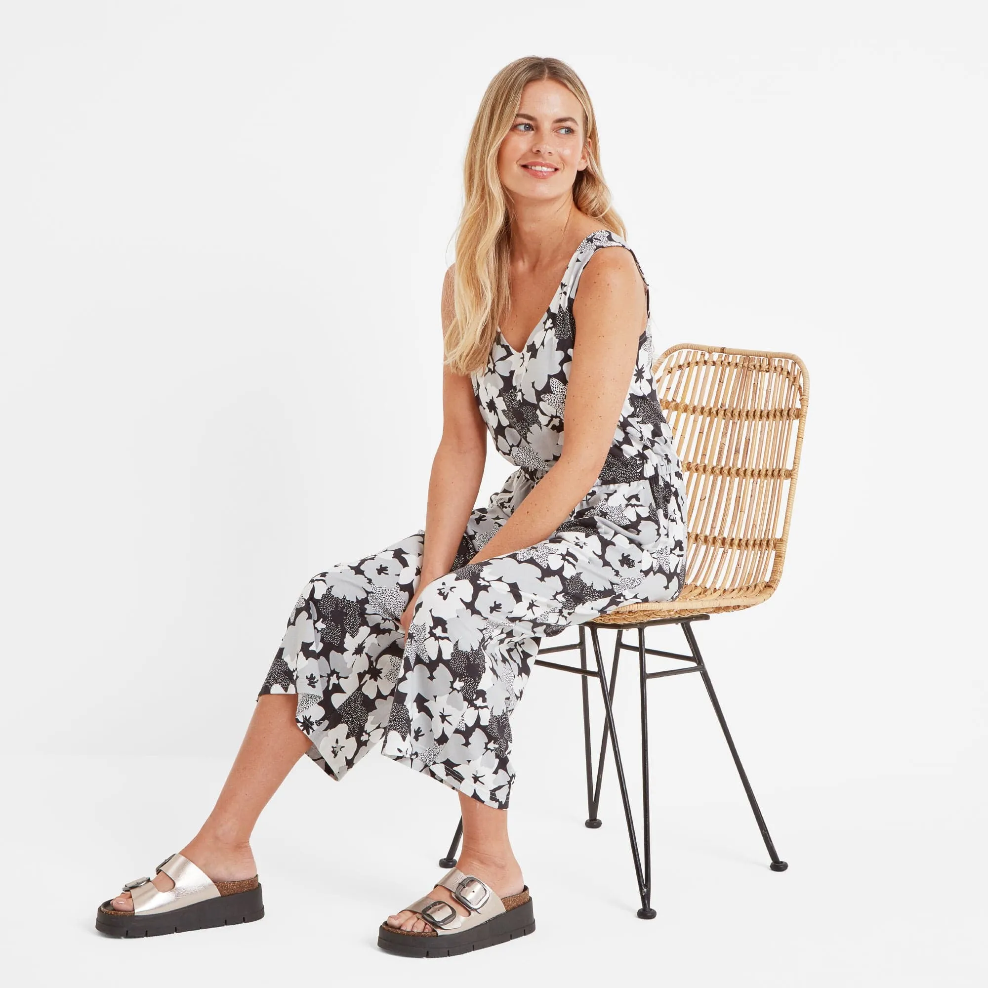 Emmie Womens Jumpsuit - Black Floral Print