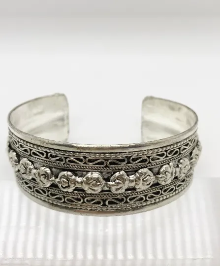 Ethnic Filgiri Design with Dorje/Vajra Cuff Handmade Metal Bracelet