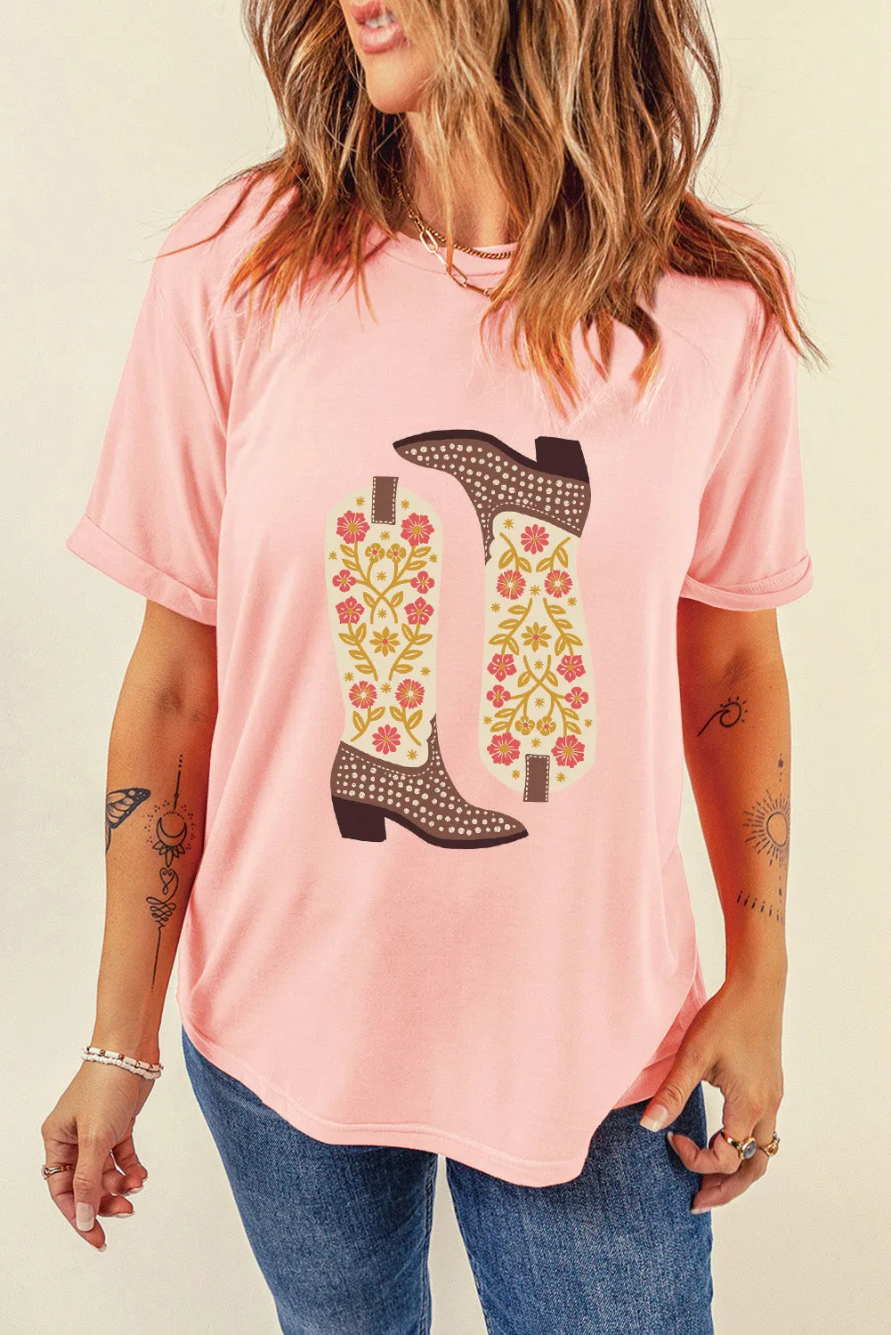 Explore More Collection - Boot Graphic Round Neck Short Sleeve T-Shirt