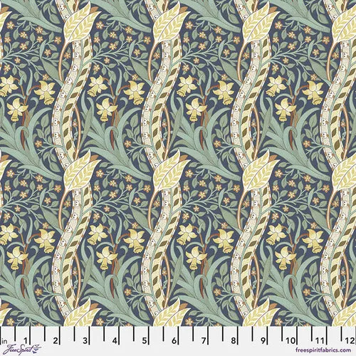 Fabric Mini Daffodil - Marine, from Thameside Collection by Original Morris & Co for Free Spirit,  PWWM074.MARINE