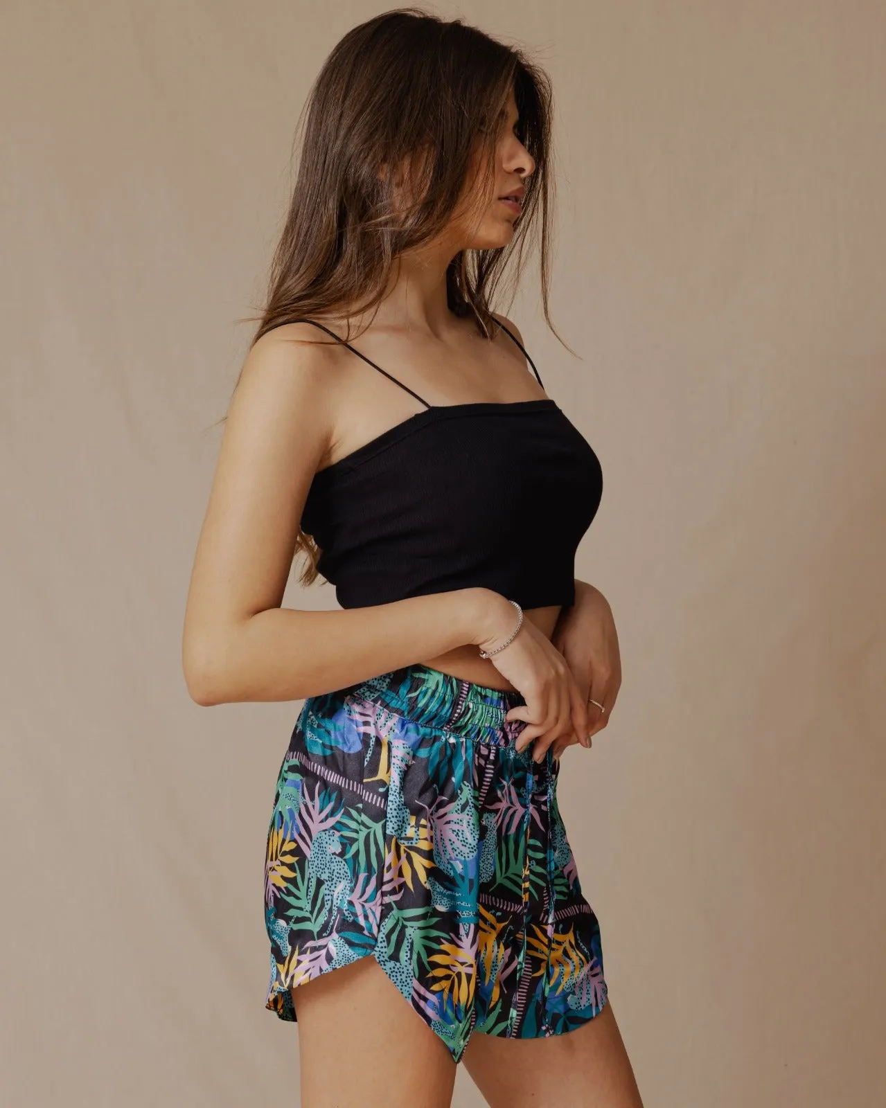 Festive Botanical Shorts Electric Blue X Black