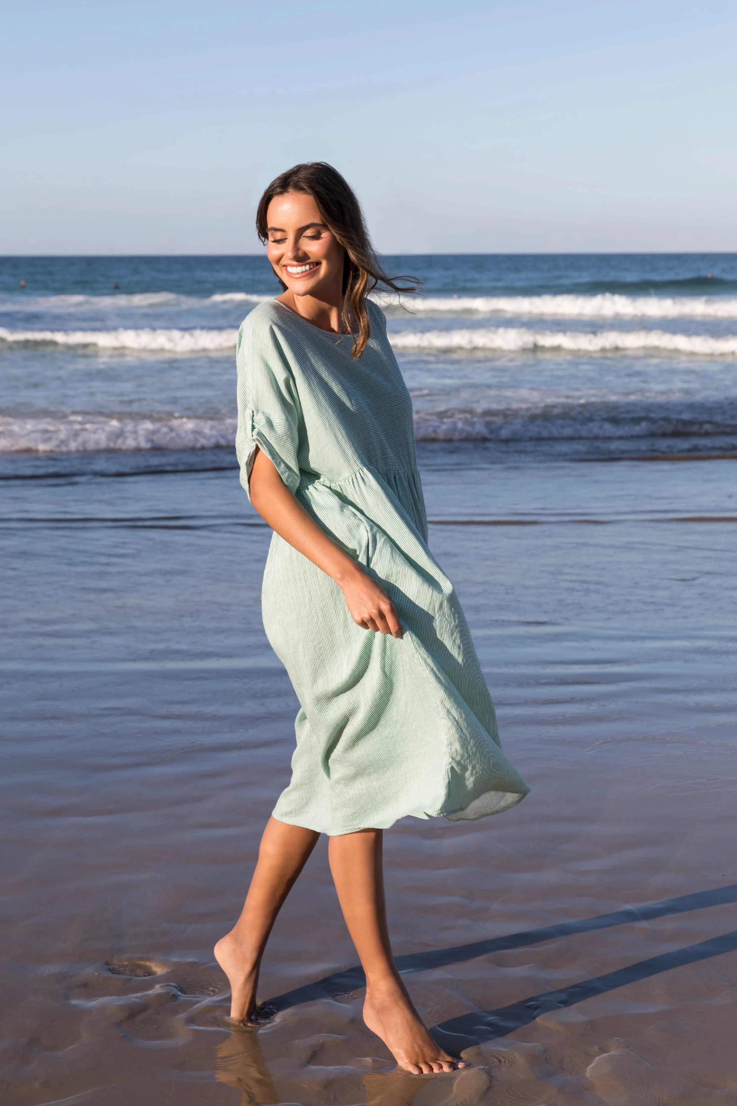 FINAL SALE Mayfair Dress in Mint Stripe