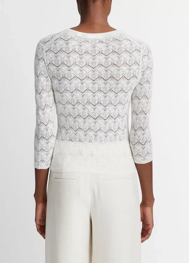 Fine Lace 3/4 Sleeve Crew Neck