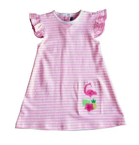 Flamingo Pink Applique A line Girl's dress Pima Cotton