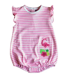 Flamingo Pink Applique baby girl romper Pima Cotton