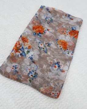 Floral Cotton Scarf- Beige & Orange