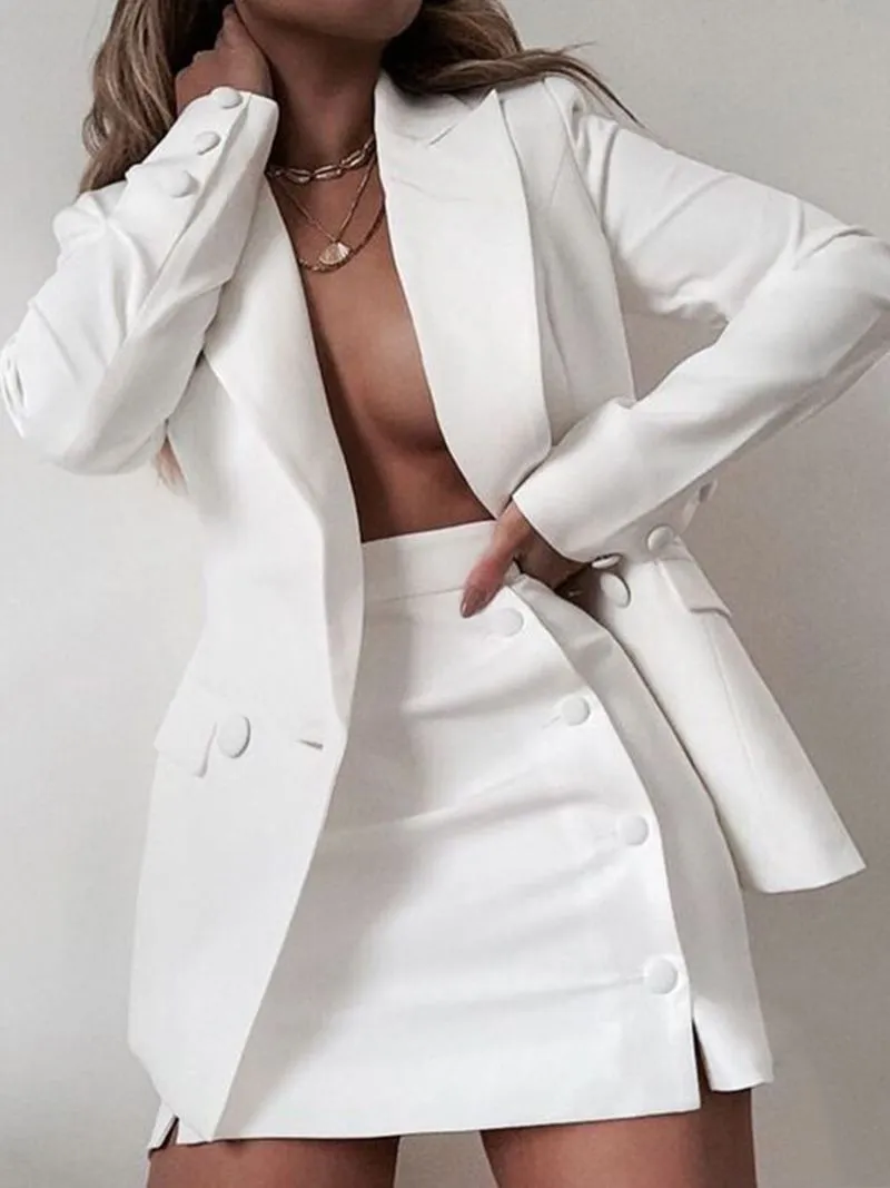 Formal Blazer With Skirt Button Jacket Skirt Suits Shorts Set