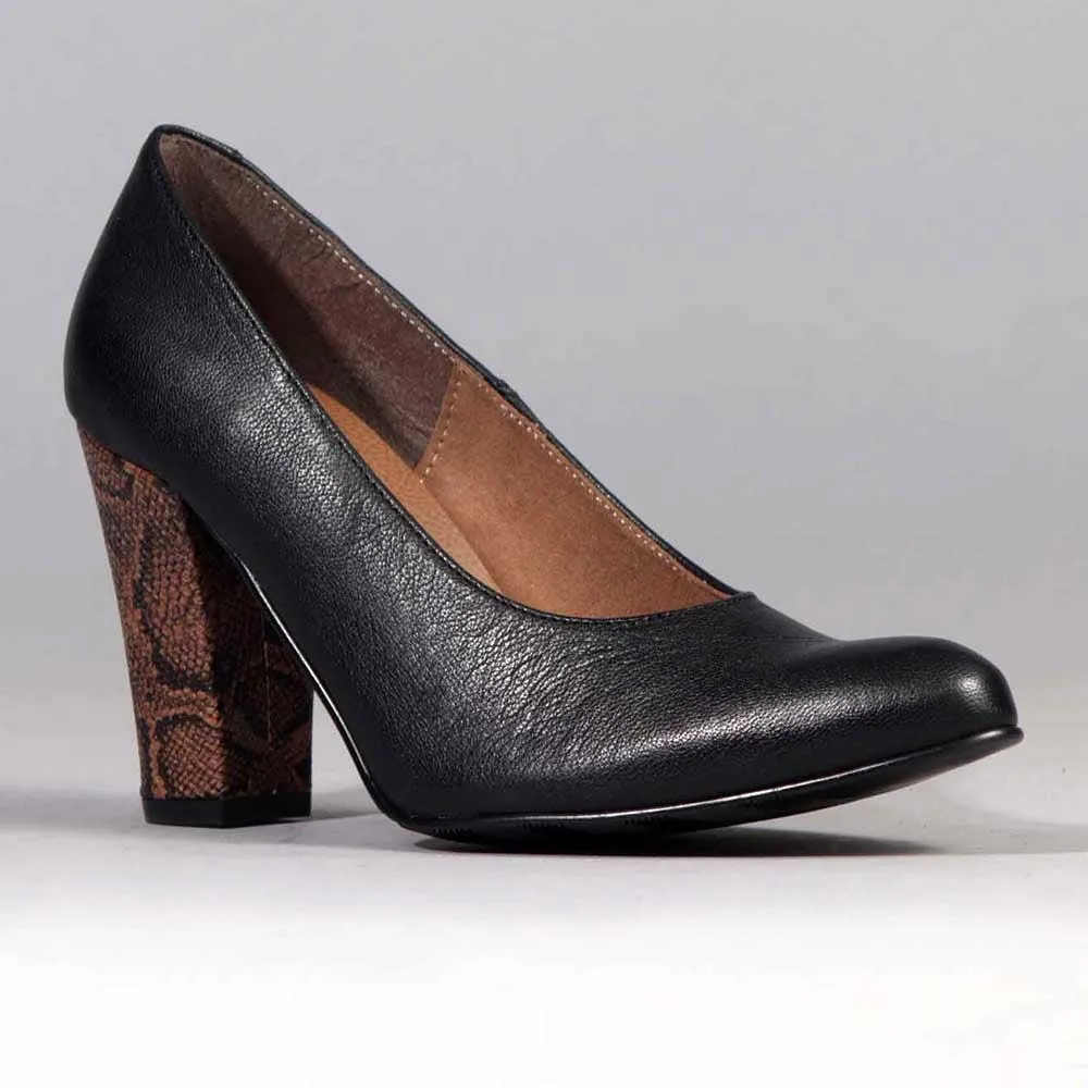 Froggie Shelly Leather Block Court Heel - Black