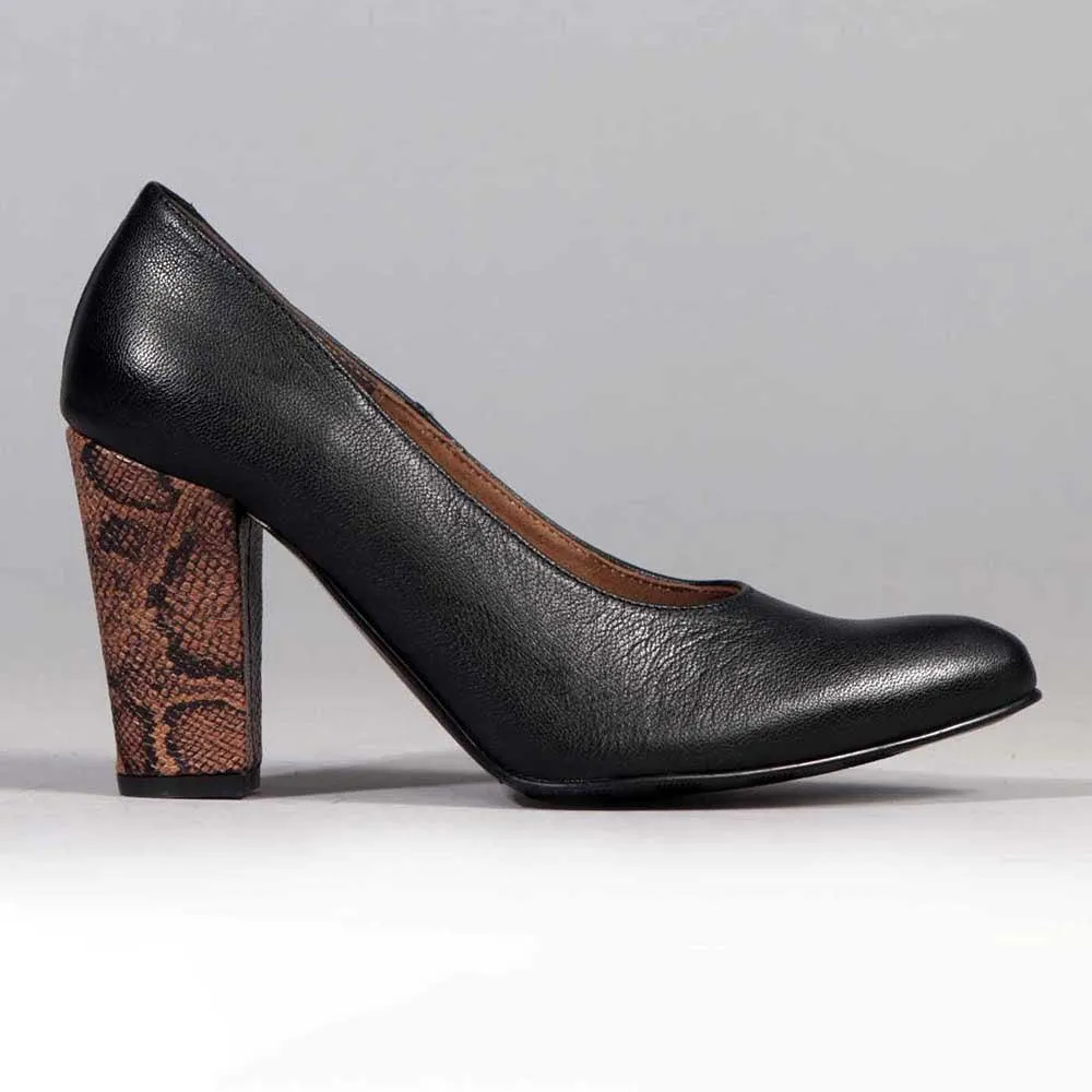 Froggie Shelly Leather Block Court Heel - Black