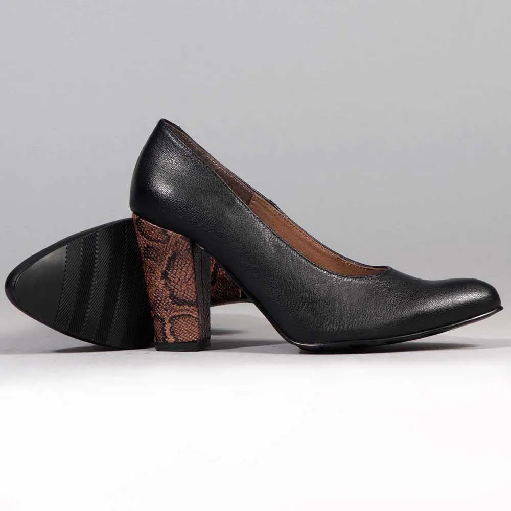 Froggie Shelly Leather Block Court Heel - Black