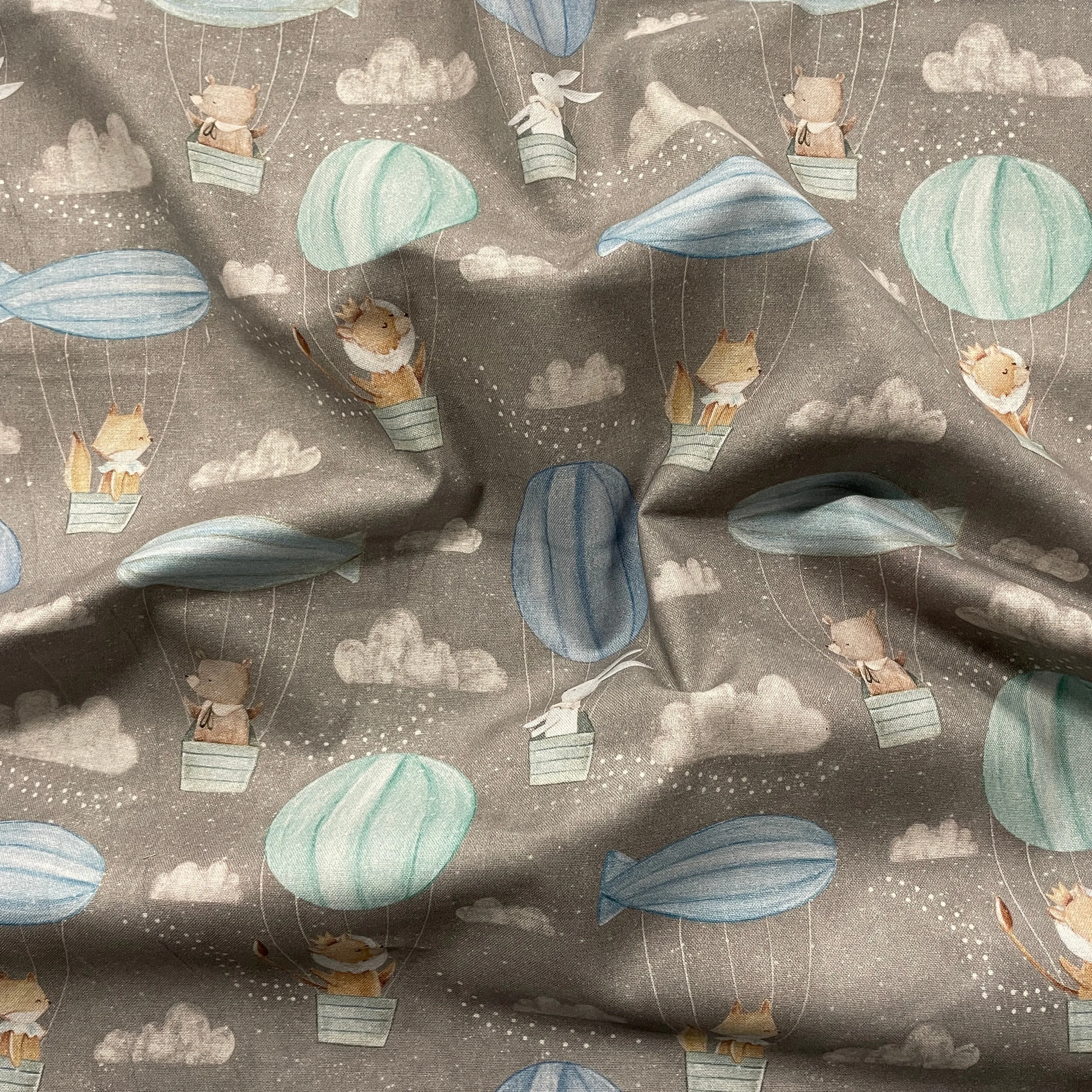 FS867 Adventures in the Sky Pathways Cotton Fabric Grey