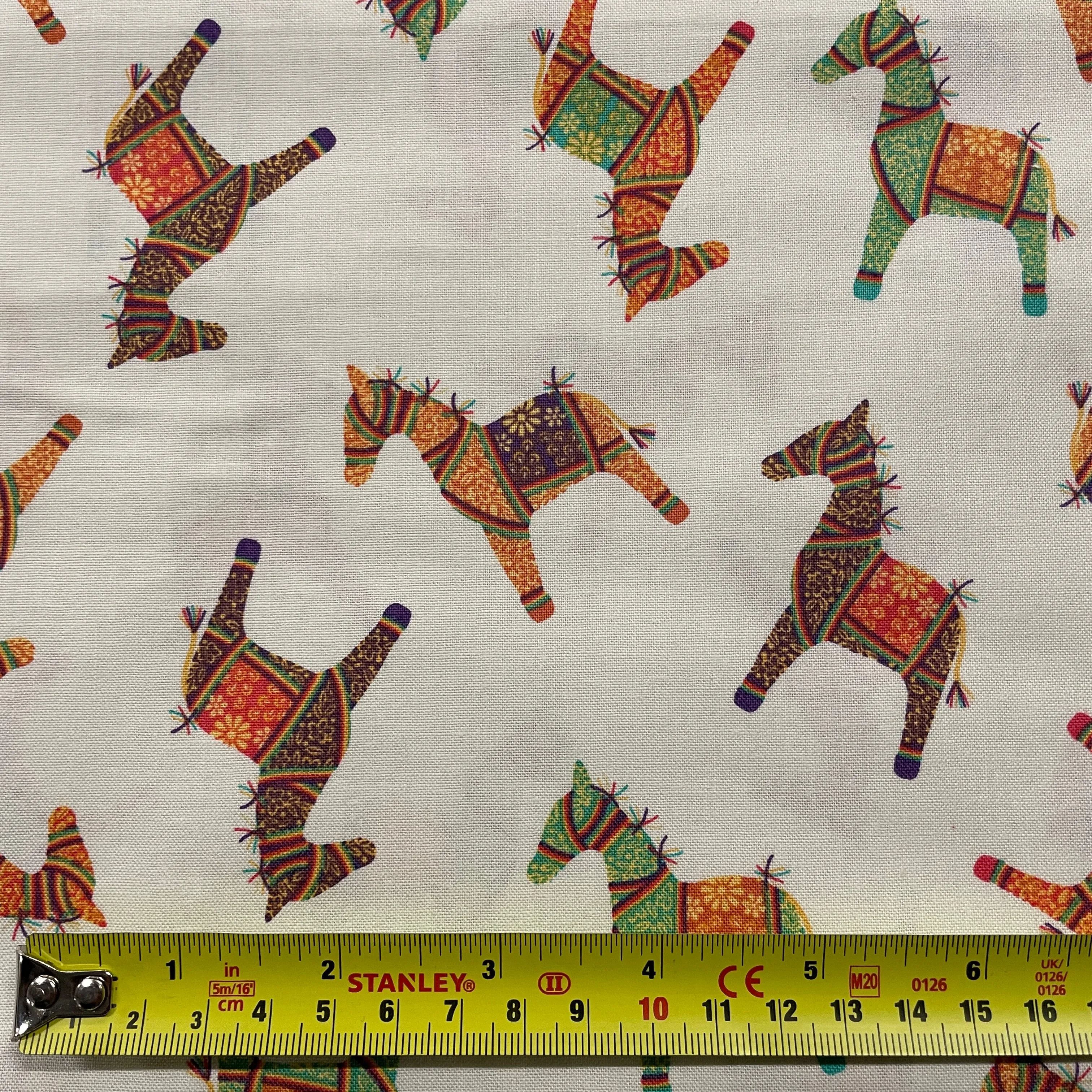 FS871 Indian Horses Cotton Fabric White