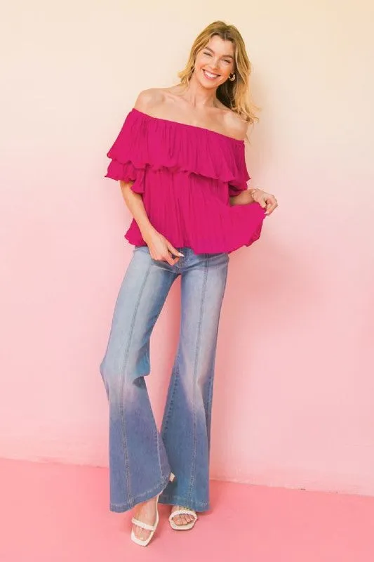 Fuchsia Pleated Top | Bella Chic