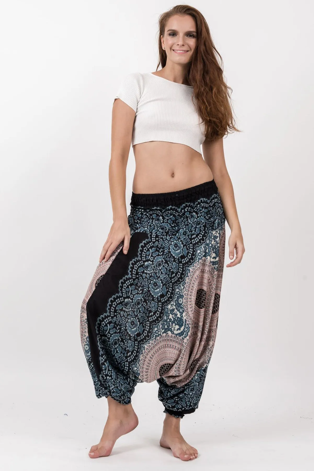 Geometric Mandalas 2-in-1 Jumpsuit Harem Pants in Silver Gray