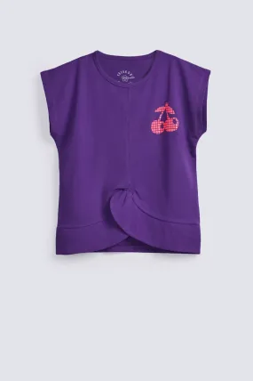 GIRLS CHERRY T SHIRT WITH KNOT