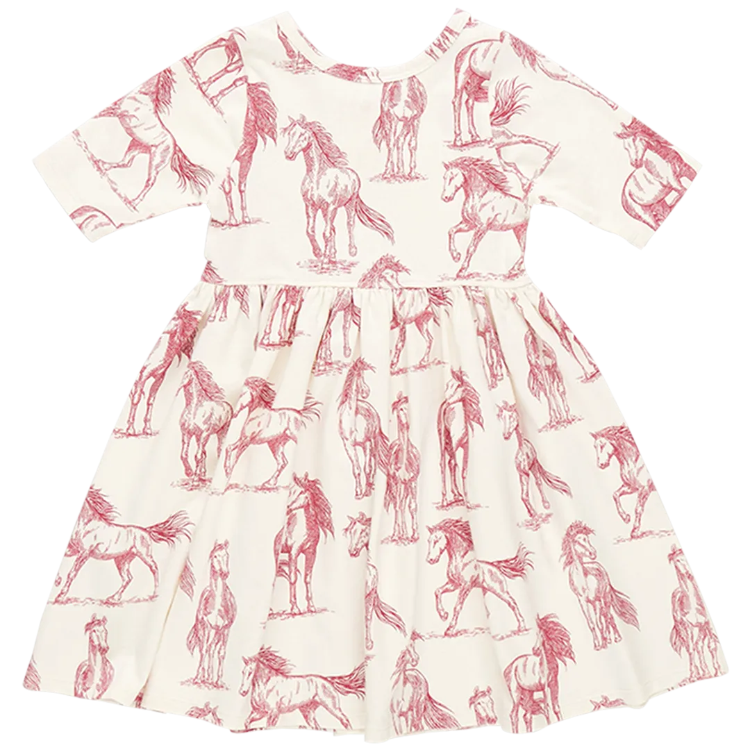 girls organic steph dress | vintage rose horses