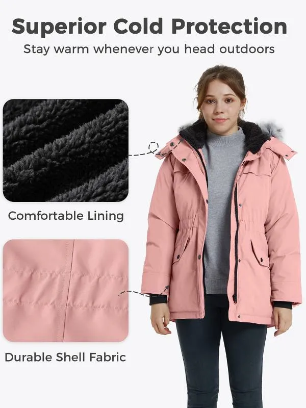 Girl's Quilted Puffer Jacket Warm Winter Coat Windproof Hooded Parka