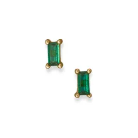 Gold Plated Green Baguette CZ Earrings-M H W ACCESSORIES