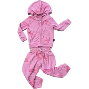 hooded zip tiger jacket   athletic waist cuff tiger pant | pink