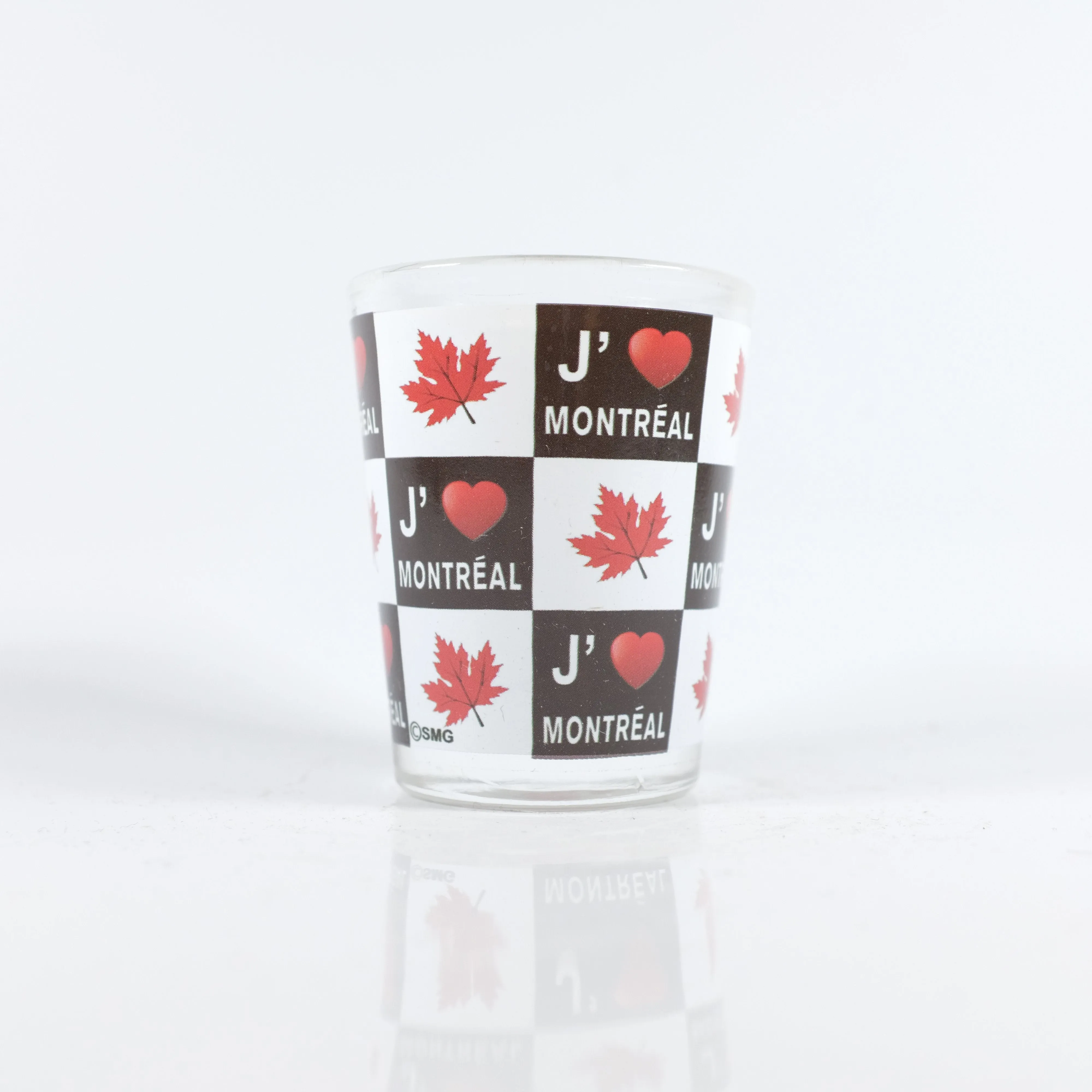 I Love Montreal Shot glass in French.