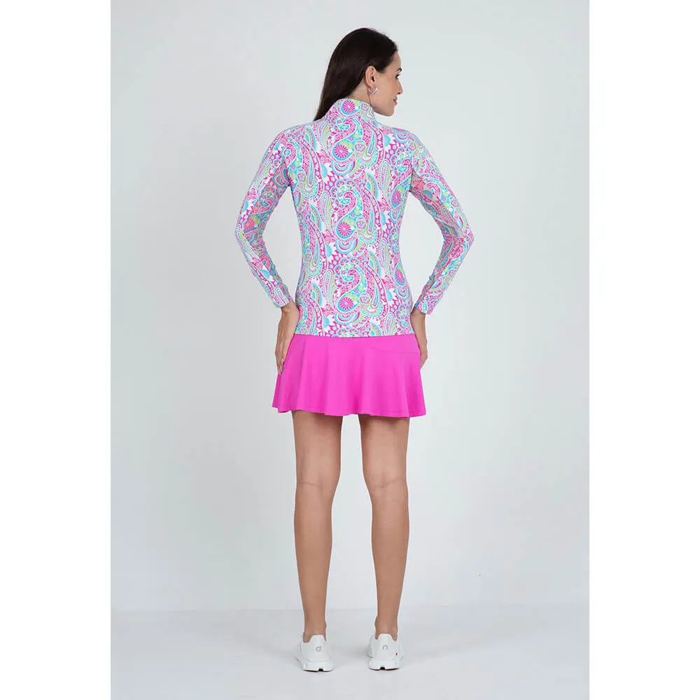 IBKUL Gloria Long Sleeve Top - Hot Pink/Turquoise