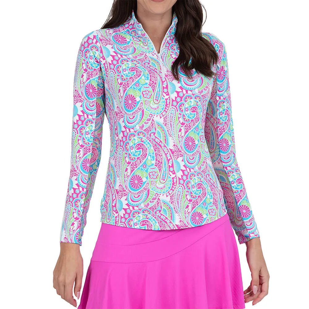 IBKUL Gloria Long Sleeve Top - Hot Pink/Turquoise