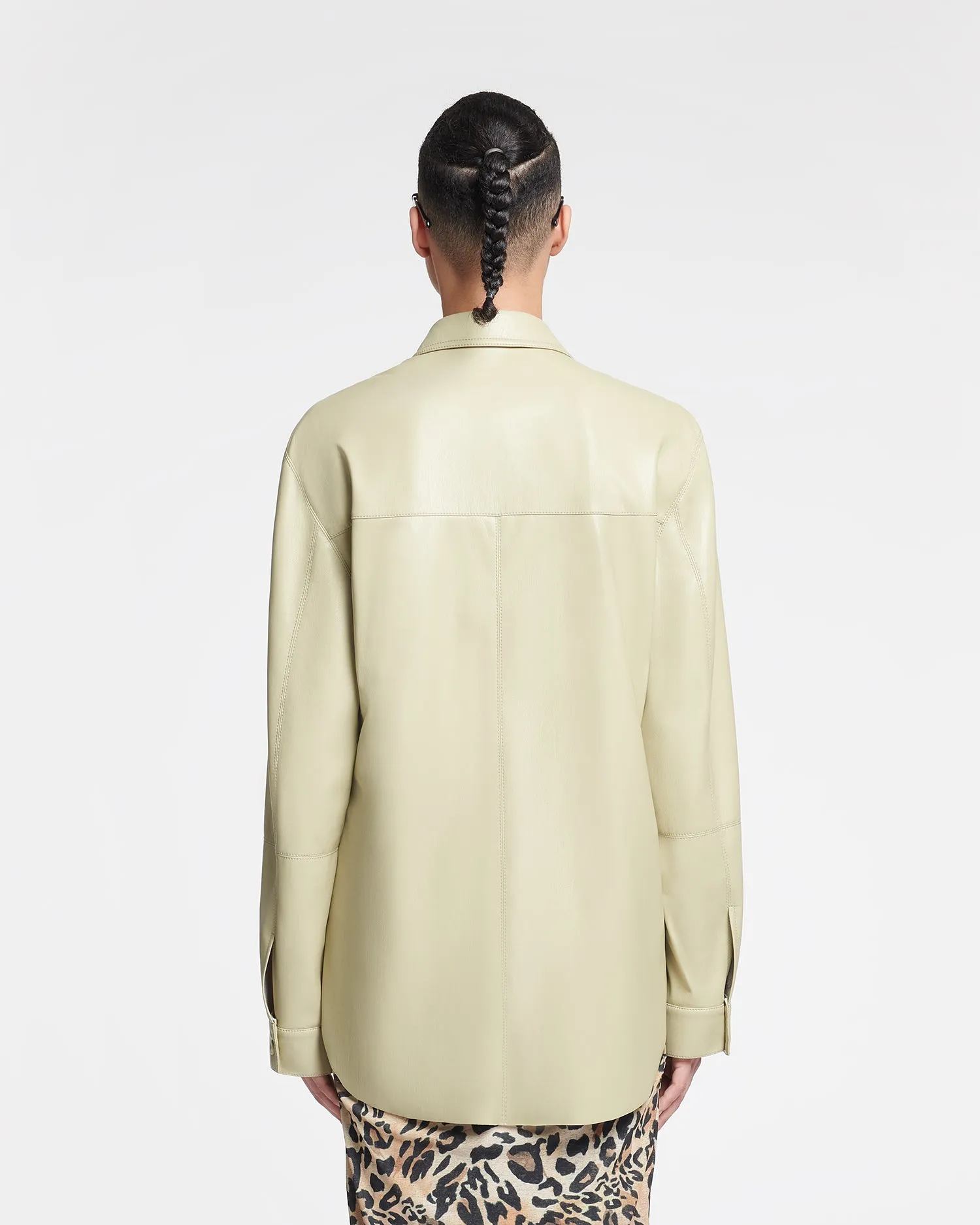 Ileka - Belted Okobor™ Alt-Leather Shirt - Pale Olive