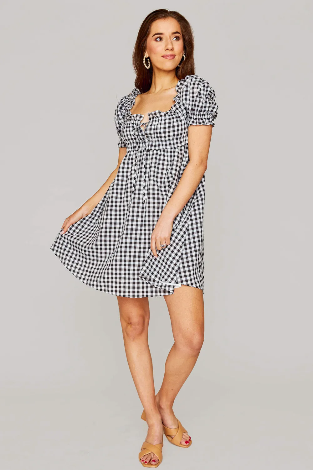 Jac Puff Sleeve Short Dress - Black Plaid