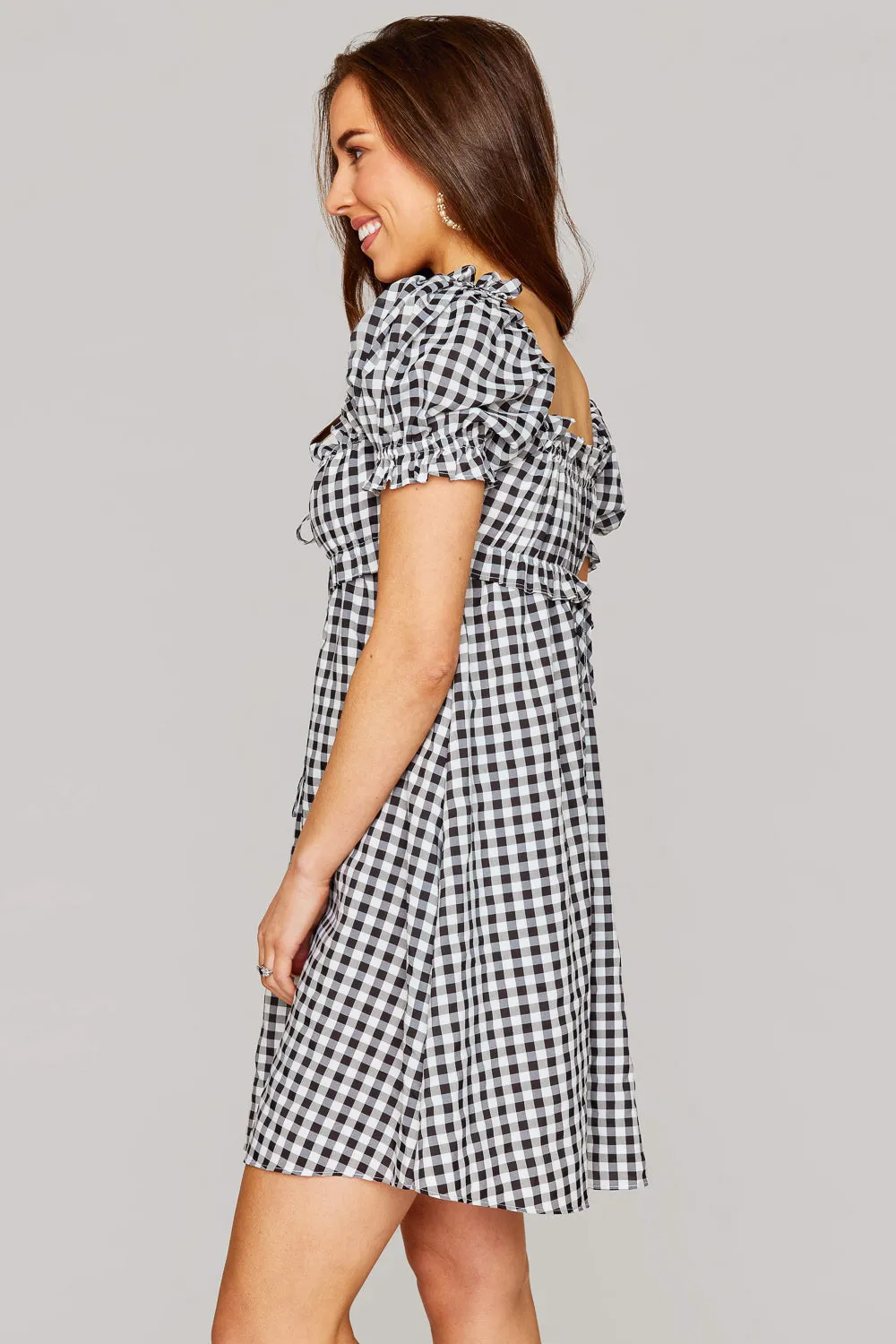 Jac Puff Sleeve Short Dress - Black Plaid