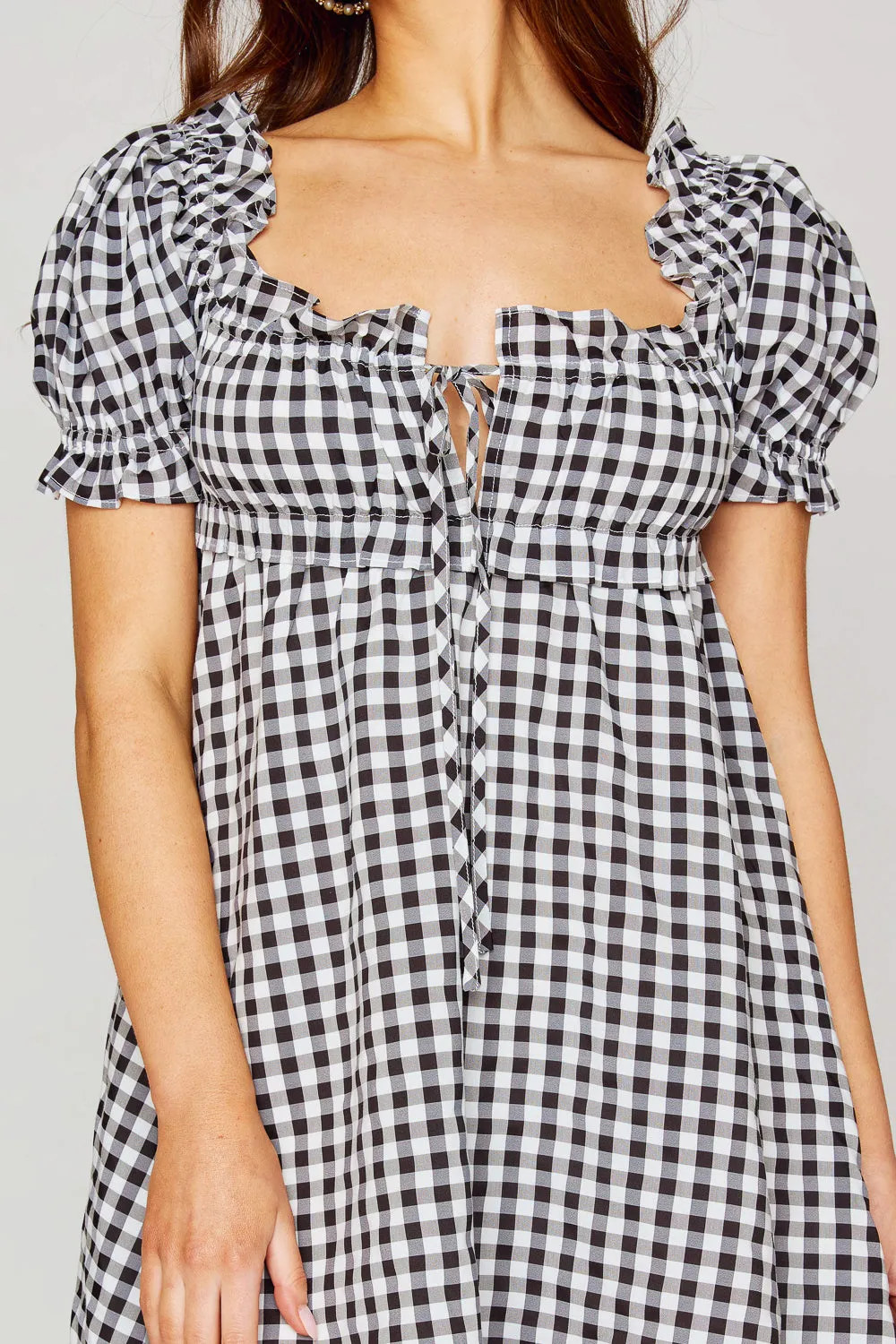 Jac Puff Sleeve Short Dress - Black Plaid