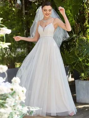 Lace V-Neck Spaghetti Strap Empire Waist Tulle  Wedding Dress