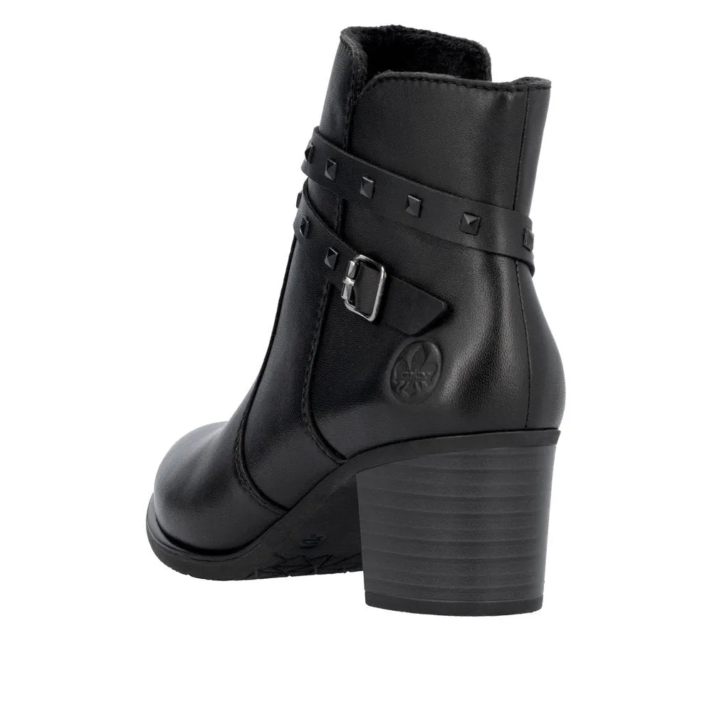 Ladies Rieker Boot Black Leather Zip Y2059-00