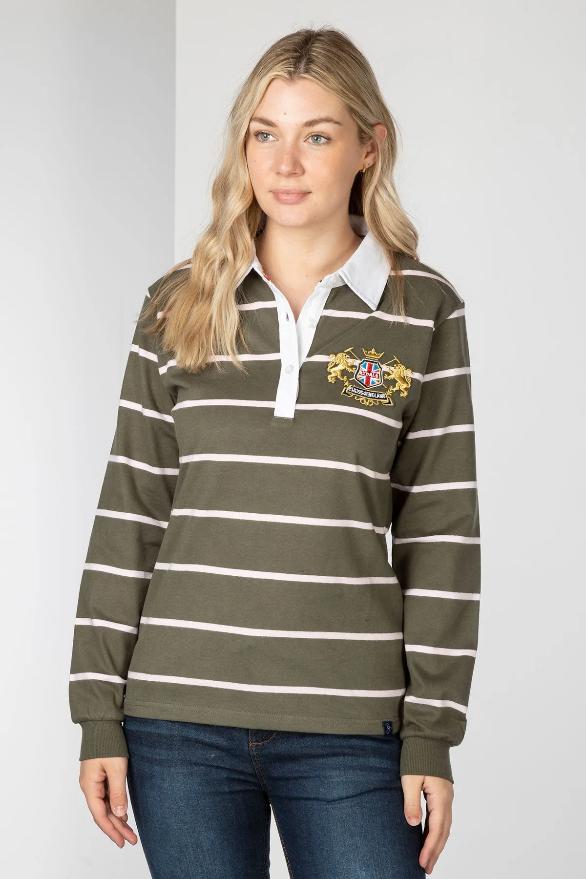 Ladies Striped Rugby Shirt - Ruby