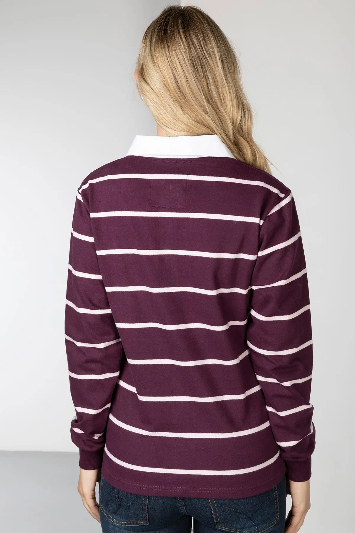 Ladies Striped Rugby Shirt - Ruby