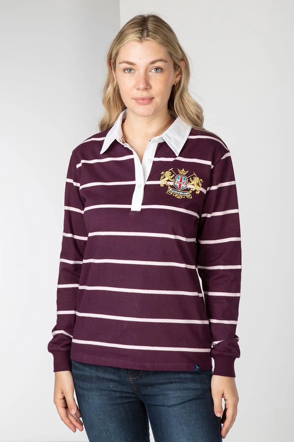 Ladies Striped Rugby Shirt - Ruby