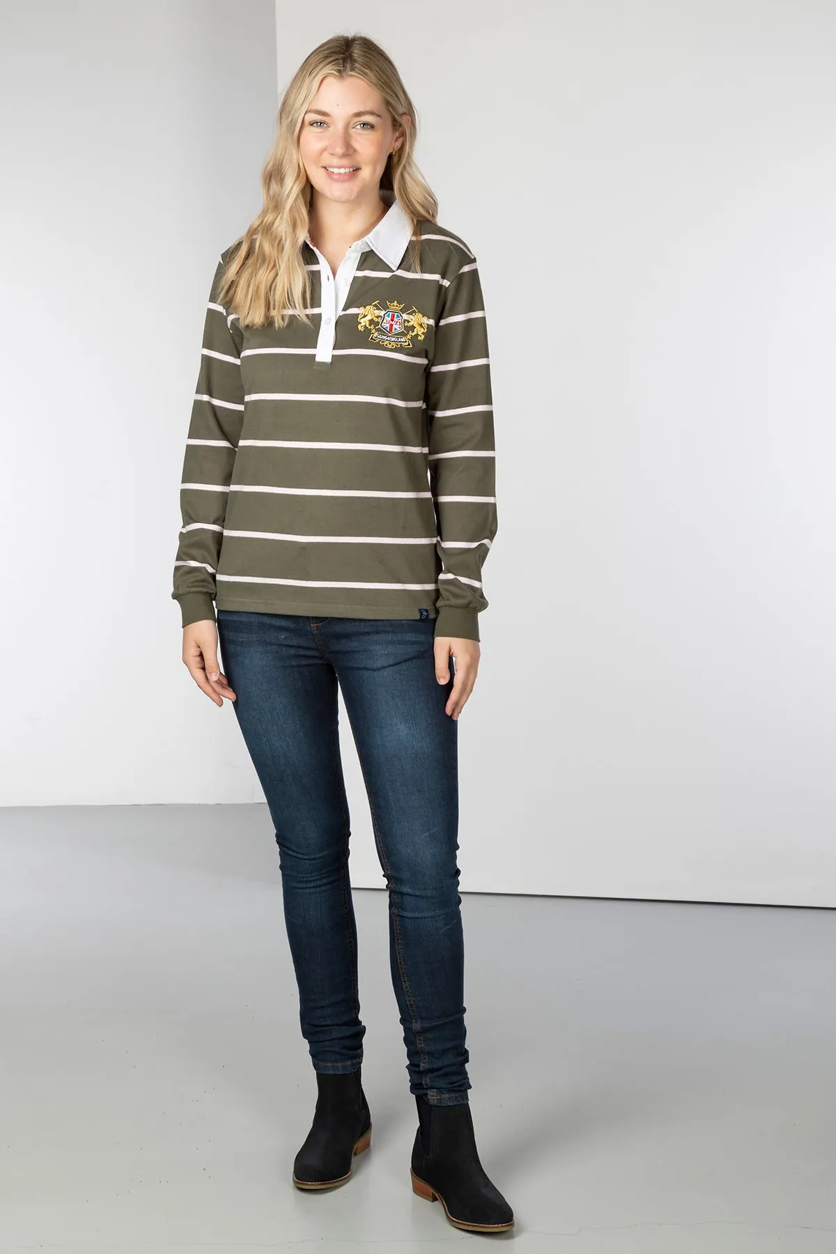 Ladies Striped Rugby Shirt - Ruby