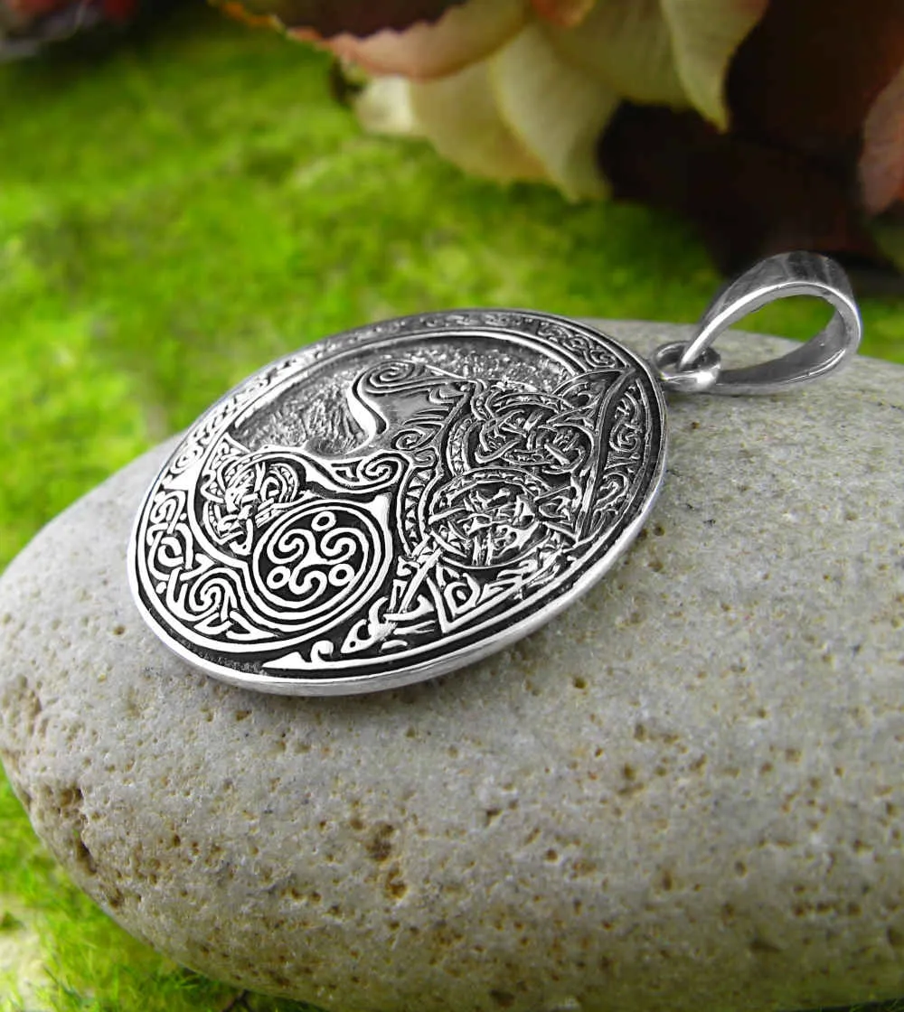 Large Round Celtic Wolf Medallion Pendant