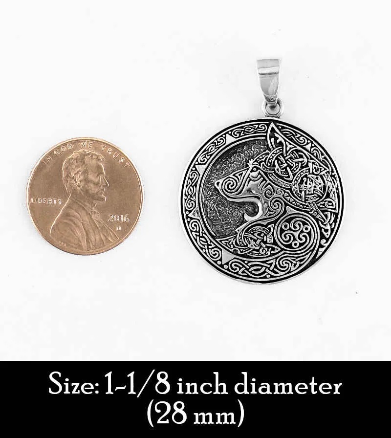 Large Round Celtic Wolf Medallion Pendant